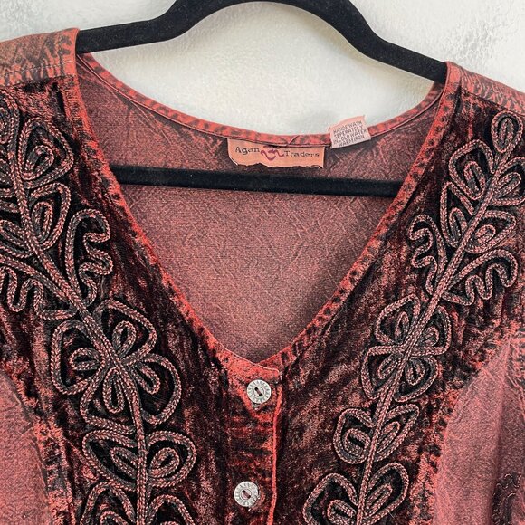 Agan Traders Womens Medium Velvet Trim Top Tie Back Long Sleeve Shirt - Picture 9 of 12